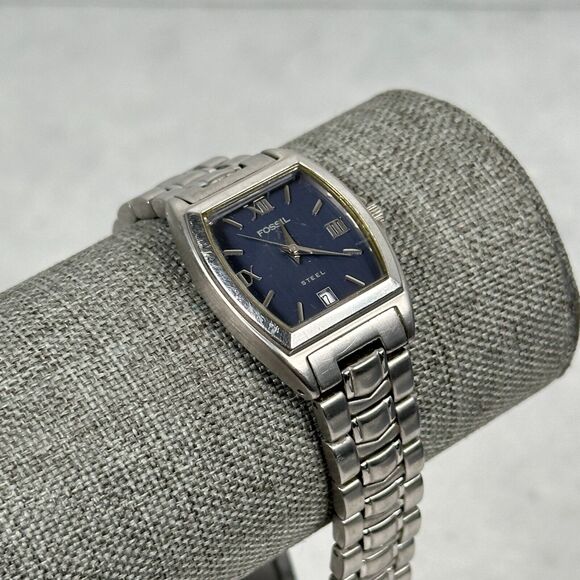 Fossil Arkitekt Watch Womens 23mm Rectangle Blue Dial Date Steel New Battery - Picture 2 of 12